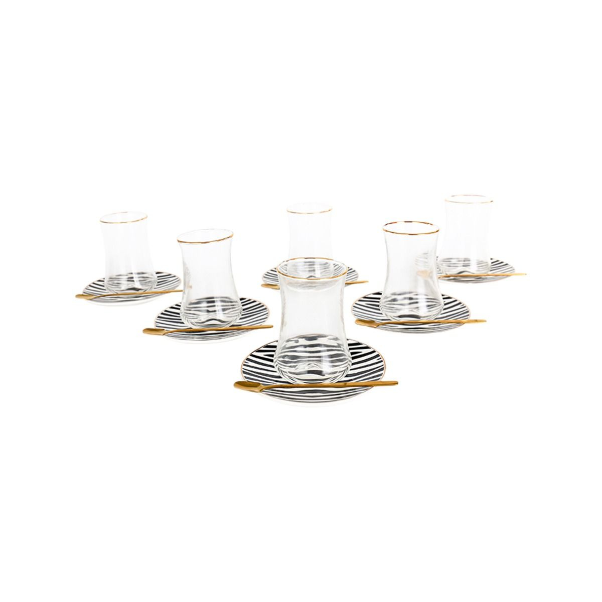 Bricard Tee-Espresso Set 24 teilig Schwarz Gold inkl. Löffel und Untertasse