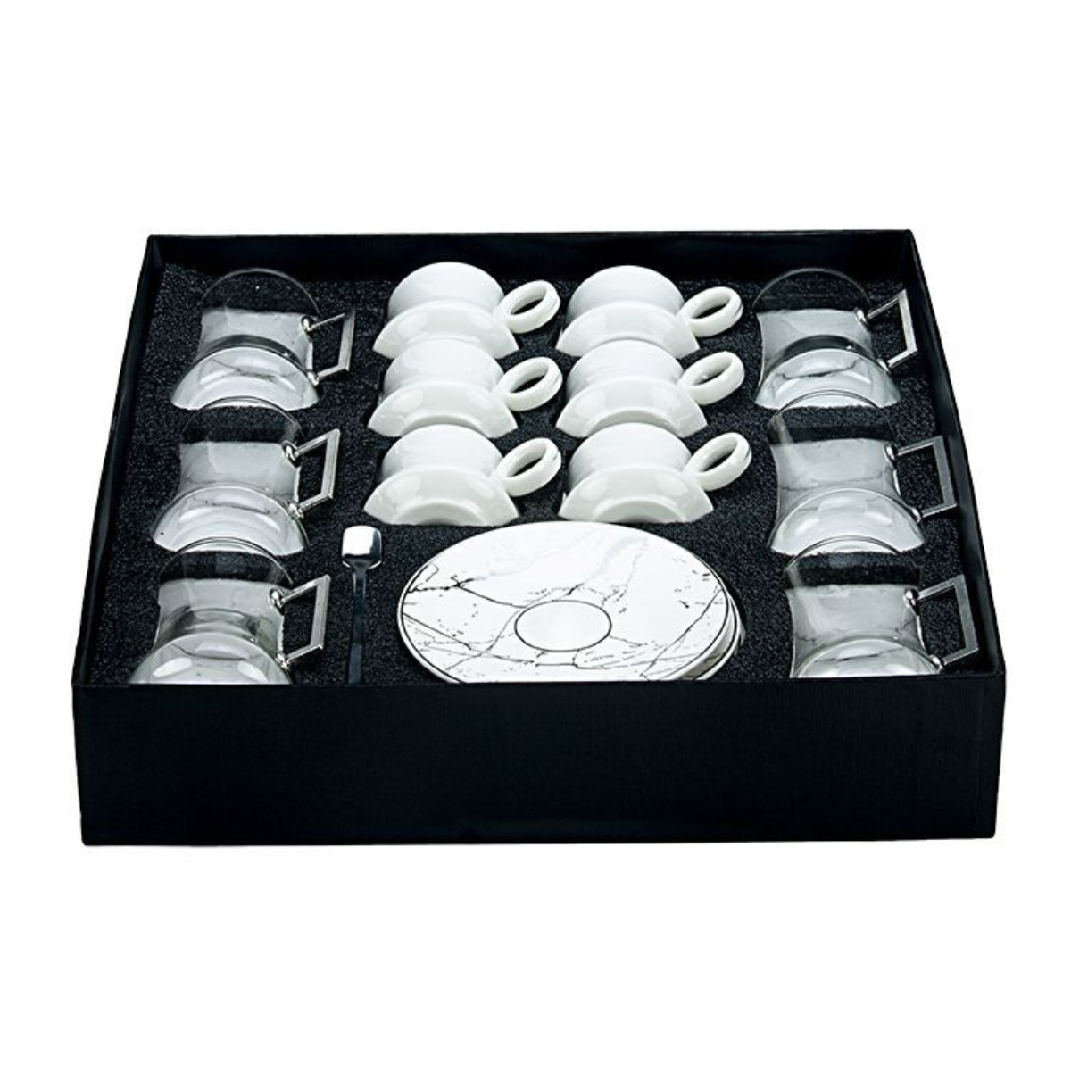 Bricard Tee-Espresso Set 24 teilig Weiß Silber inkl. Löffel und Untertasse