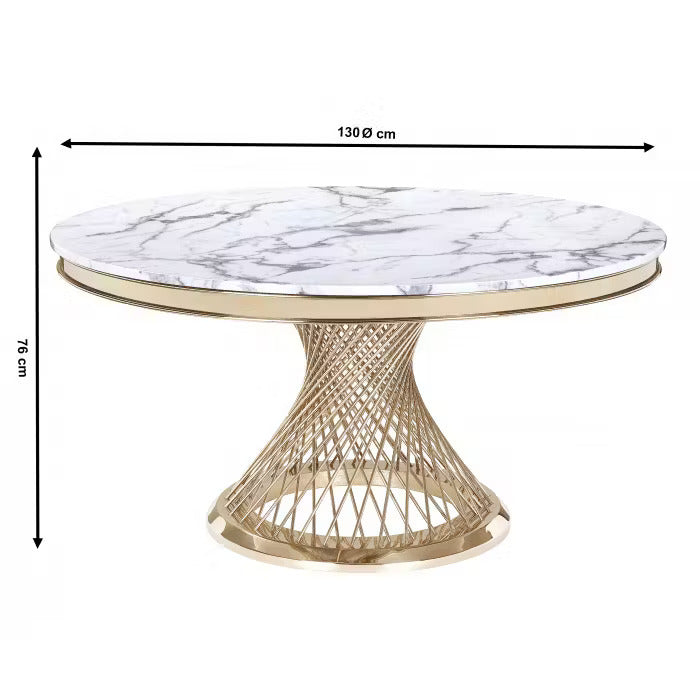 Wohnzimmertisch edler Esstisch echtes Marmor 130cm goldenes Edelstahlgestell