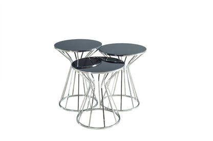 Beistelltische Couchtische PRIZMA 3er Set schwarz silber Glas