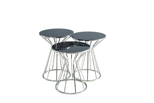 Beistelltische Couchtische PRIZMA 3er Set schwarz silber Glas
