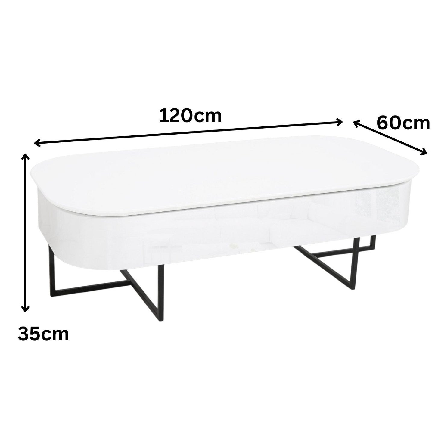 Couchtisch Lift-Up Funktion, versteckter Stauraum (1-Tisch), Hochglanz MDF mit aufklappbarer Tischplatte