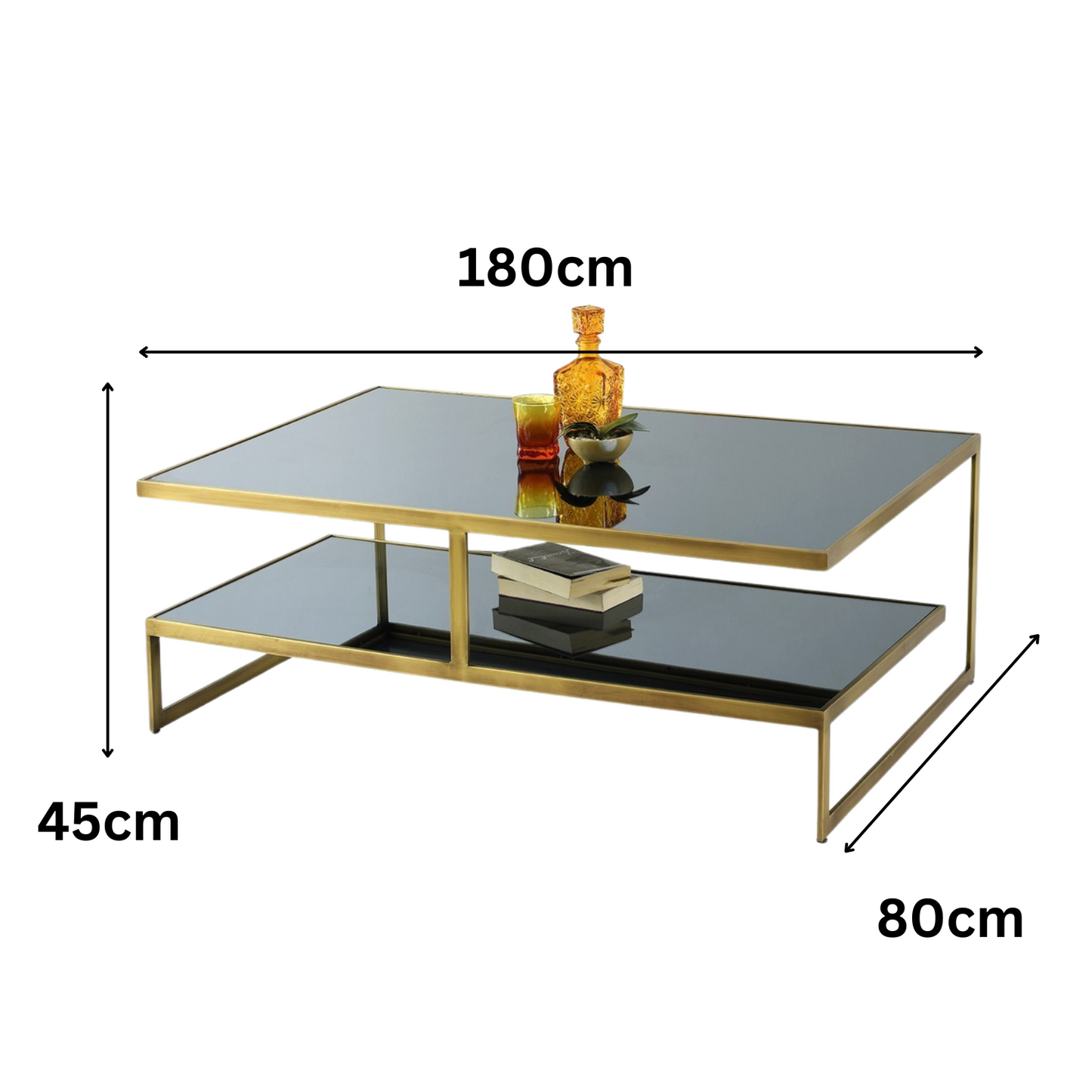 Couchtisch mit gehärteter Glasplatte in edlem Design (1-Tisch), 2 Ebenen 120x80x45cm