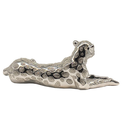 Moderne Dekofigur Leopard Silber 57cm