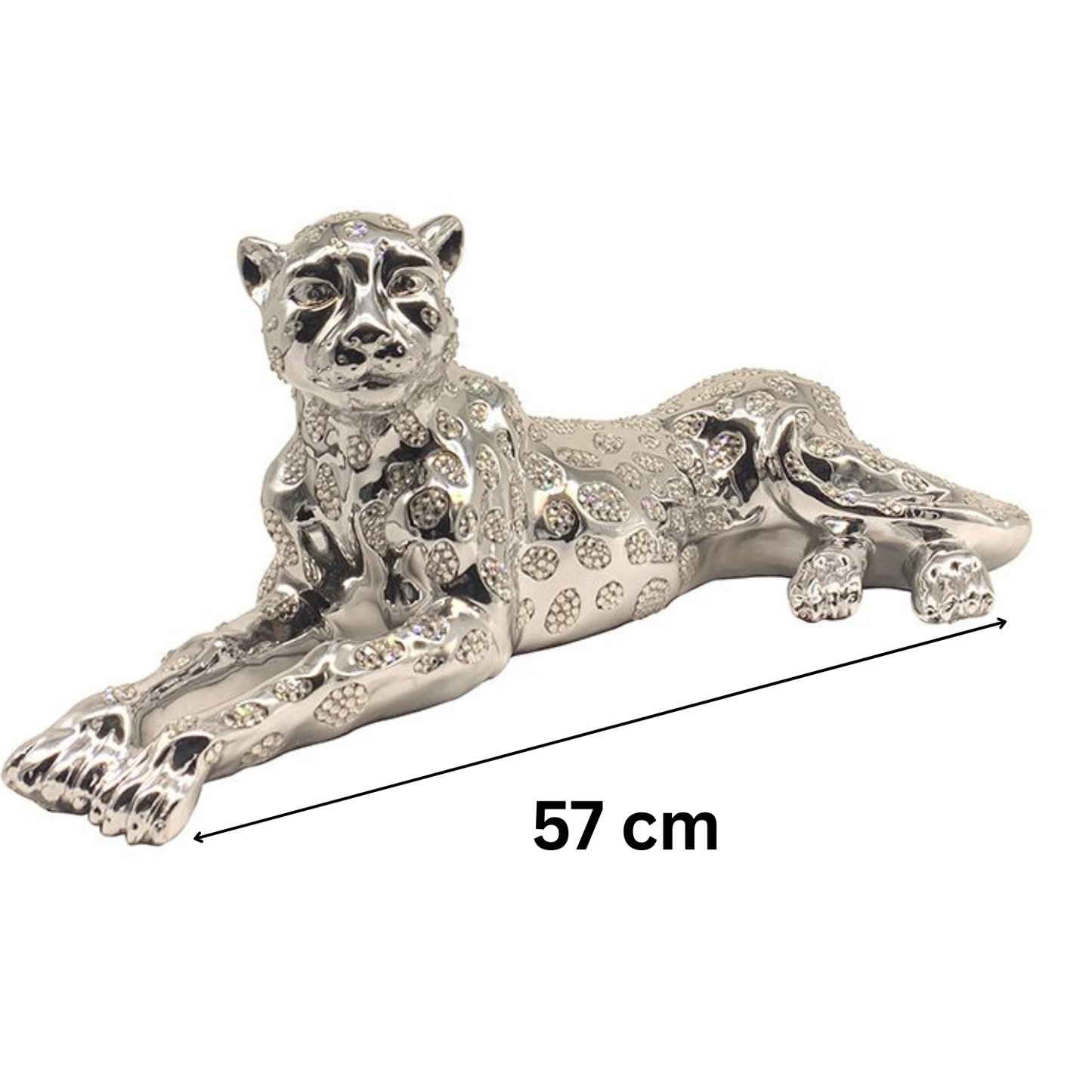 Moderne Dekofigur Leopard Silber 57cm