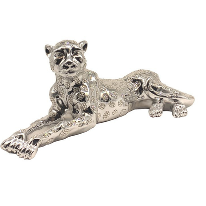 Moderne Dekofigur Leopard Silber 57cm
