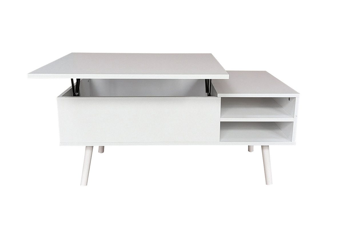 Couchtisch MALMÖ mit Lift-Top Funktion & verstecktem Stauraum, 100x50 cm weiß