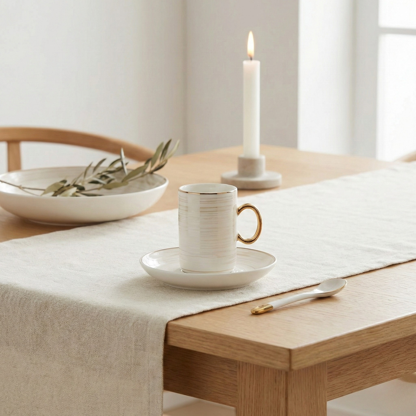 Espresso Set mit Unterteller 12 teilig Weiß Gold