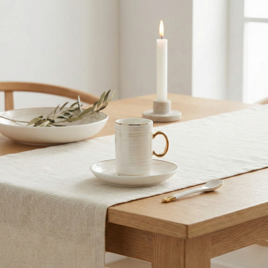 Espresso Set mit Unterteller 12 teilig Weiß Gold