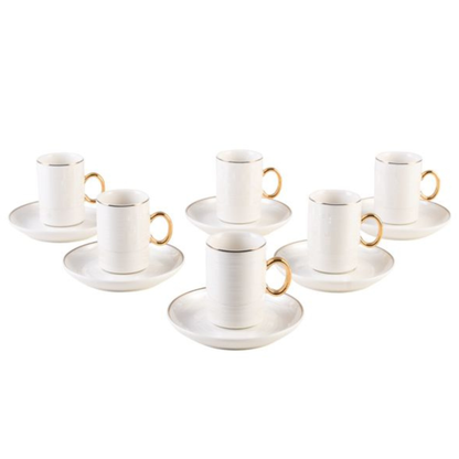 Espresso Set mit Unterteller 12 teilig Weiß Gold