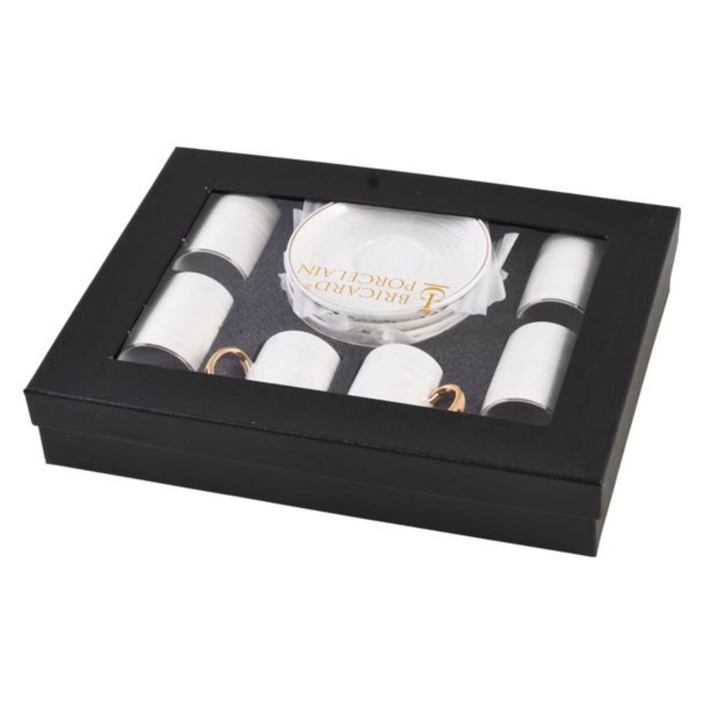 Espresso Set mit Unterteller 12 teilig Weiß Gold