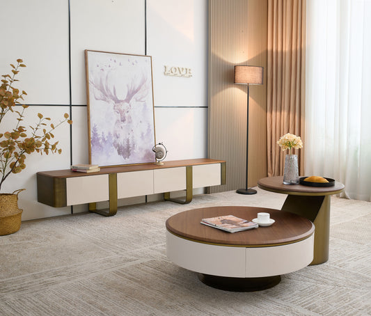 Edles Couchtisch Set 2er Set mit Braun Holz Design 90x35cm