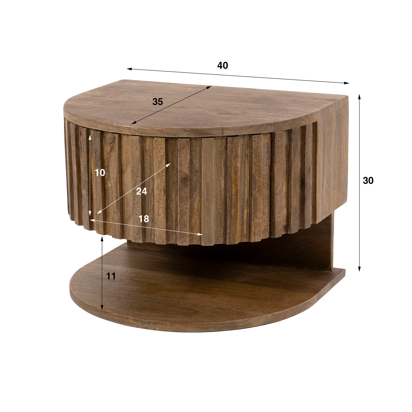 Nachttisch RIDGE AERO PLUS Schwebende Nachtkonsole aus Mangoholz mit Lamellen-Front & Ablage