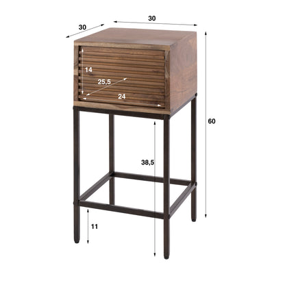 Nachttisch LINE XS Kompakte Akazienholz-Konsole mit Rillen-Front & Bronzegestell