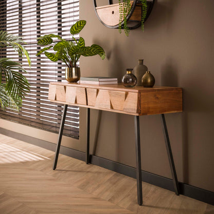 Konsolentisch DEMN GEOMETRIC aus massiver Akazie mit 3D-Relief-Schubladen