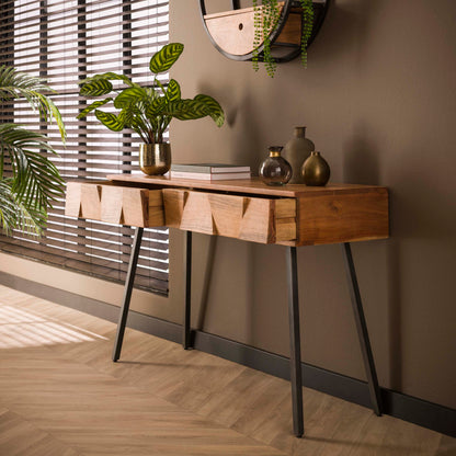 Konsolentisch DEMN GEOMETRIC aus massiver Akazie mit 3D-Relief-Schubladen