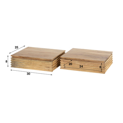 Nachttisch-Set LAYER XS 2 schwebende Nachtkonsolen aus massiver Akazie mit Rillen-Design