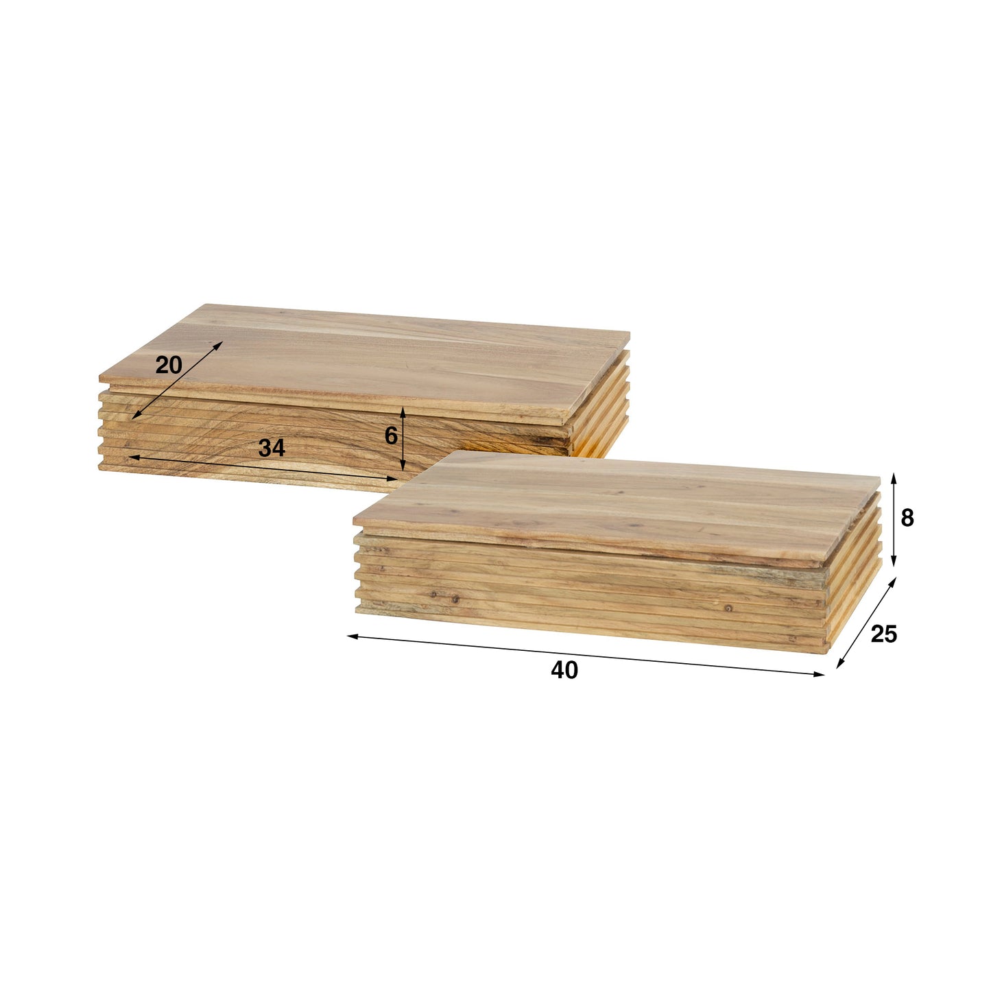 Nachttisch-Set LAYER L 2 breite, schwebende Nachtkonsolen aus massiver Akazie mit Rillen-Design