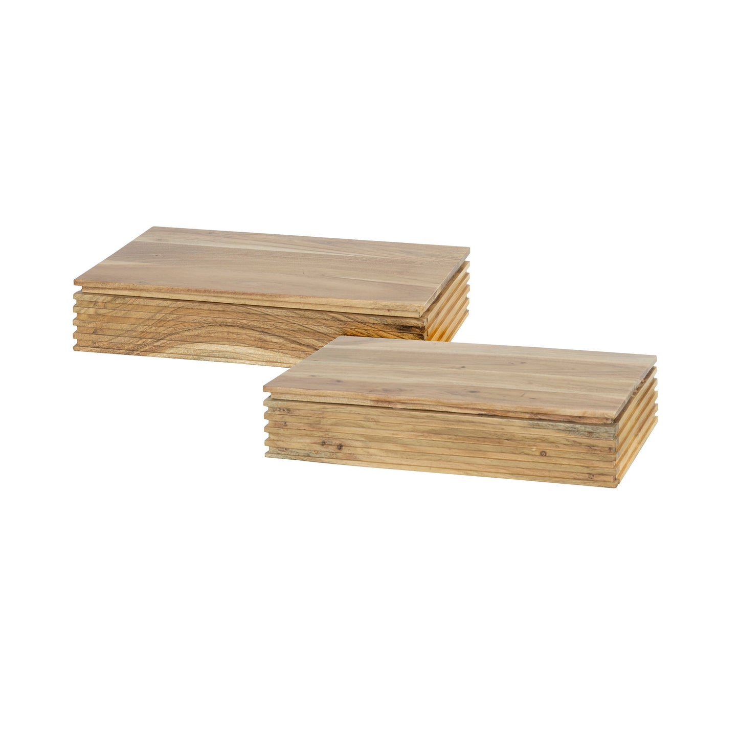 Nachttisch-Set LAYER L 2 breite, schwebende Nachtkonsolen aus massiver Akazie mit Rillen-Design