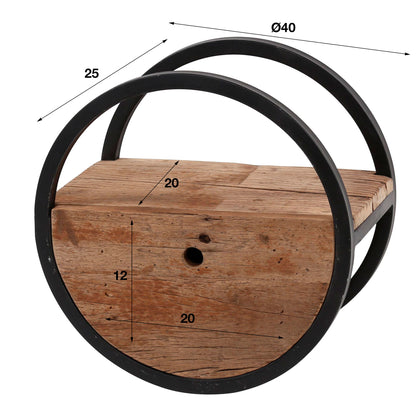 Wandregal CIRCULAR RUSTICO Rundes Upcycling-Regal aus Hartholz mit Schublade Ø 40 cm