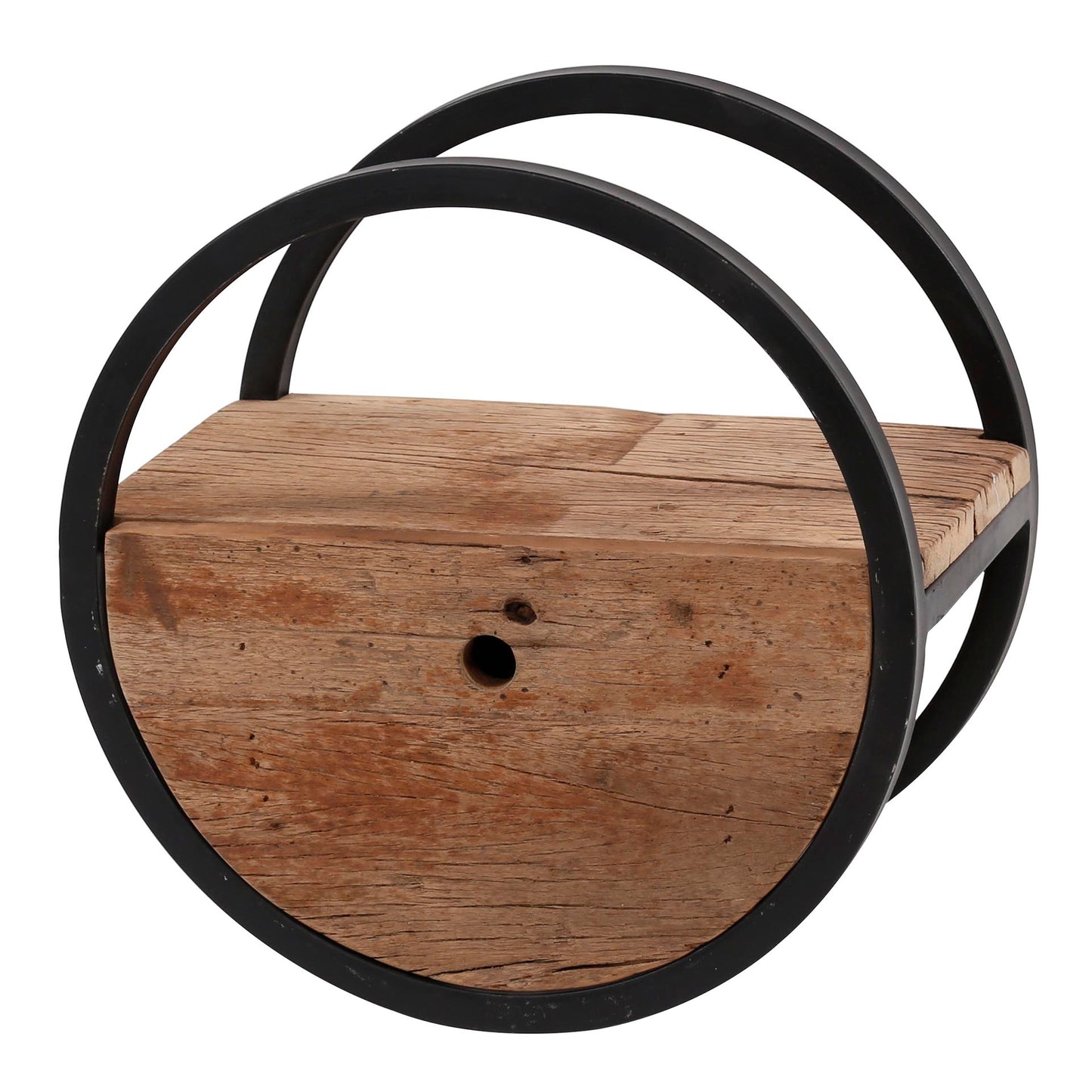 Wandregal CIRCULAR RUSTICO Rundes Upcycling-Regal aus Hartholz mit Schublade Ø 40 cm