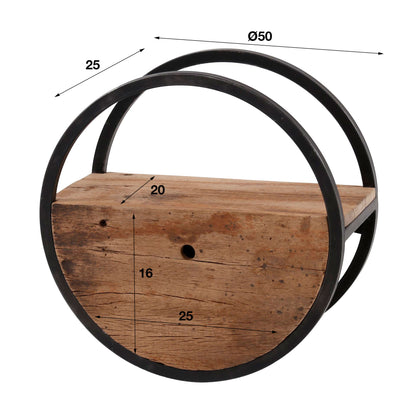 Wandregal CIRCULAR RUSTICO Rundes Upcycling-Regal aus Hartholz mit Schublade Ø 50 cm