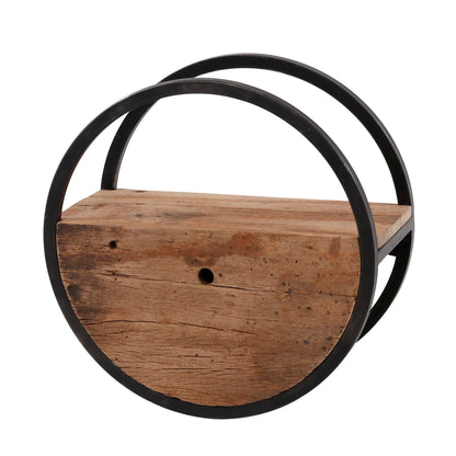 Wandregal CIRCULAR RUSTICO Rundes Upcycling-Regal aus Hartholz mit Schublade Ø 50 cm