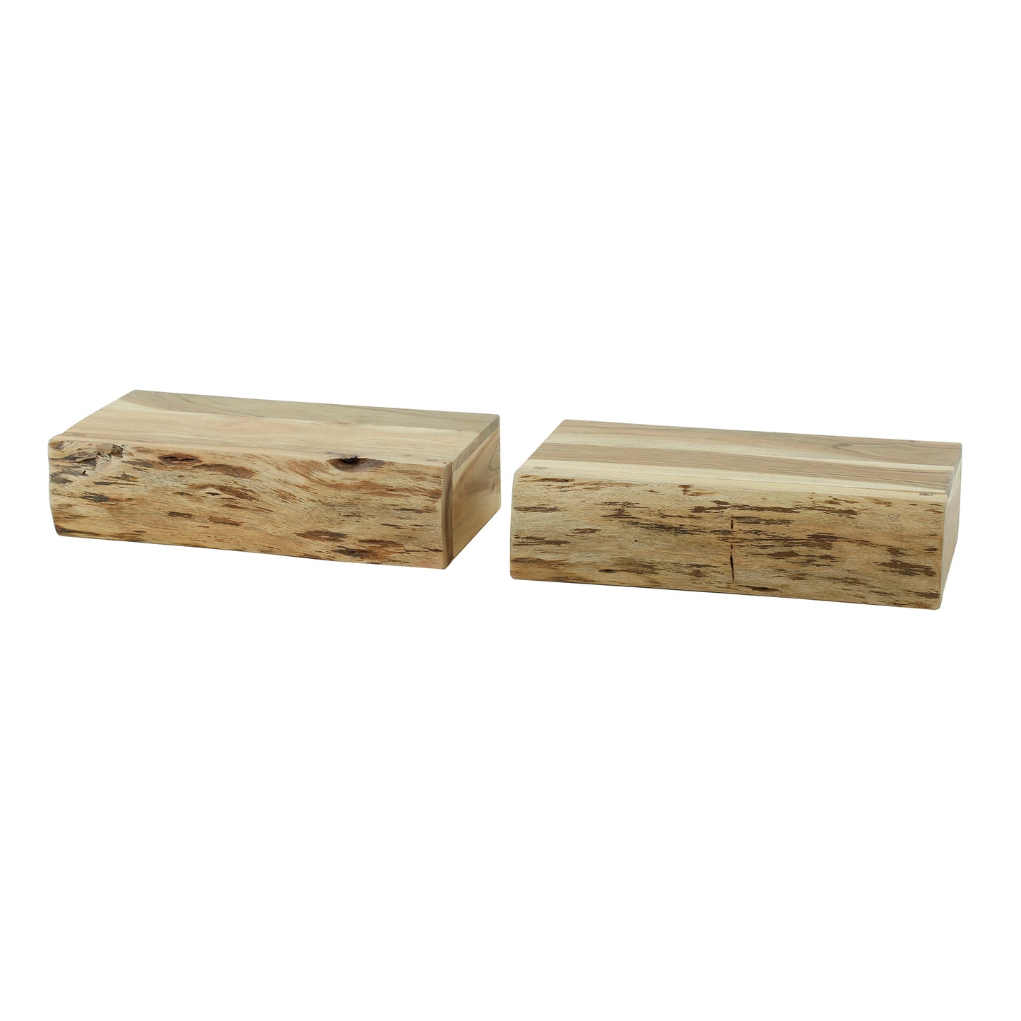Nachttisch-Set TREE L 2 breite, schwebende Nachtkonsolen aus massiver Akazie mit Baumkante