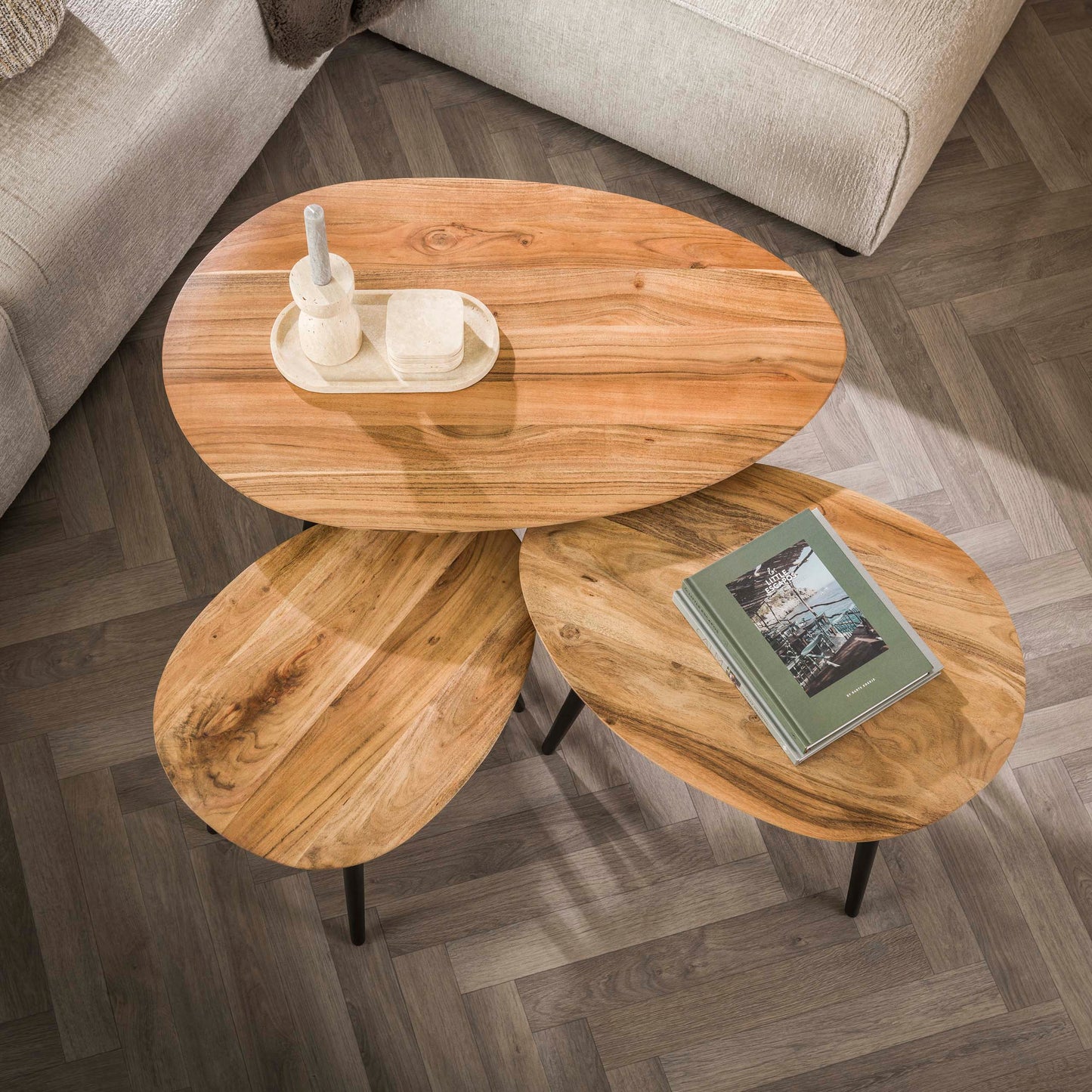 Couchtisch-Set Lucca Organic 3-teiliges Satztisch-Ensemble aus Akazie