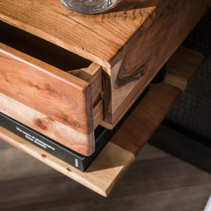 Nachttisch SHELVE AERO Schwebende Nachtkonsole aus massiver Akazie mit zwei Ebenen