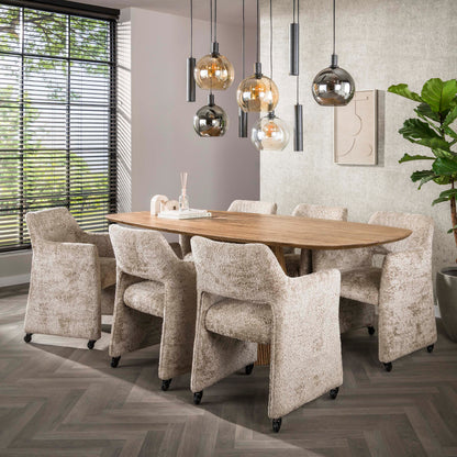 Esstisch Aurelio Sand Dänisch-Ovaler Design Tisch mit Rillen-Säule