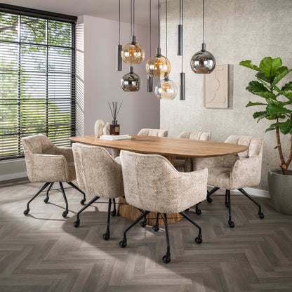 Esstisch Aurelio Sand Dänisch-Ovaler Design Tisch mit Rillen-Säule