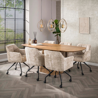 Esstisch Aurelio Sand Dänisch-Ovaler Design Tisch mit Rillen-Säule