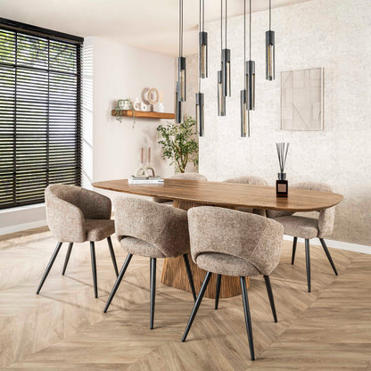 Esstisch Aurelio Sand Dänisch-Ovaler Design Tisch mit Rillen-Säule