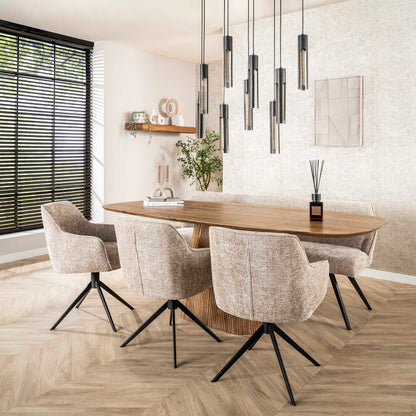 Esstisch Aurelio Sand Dänisch-Ovaler Design Tisch mit Rillen-Säule