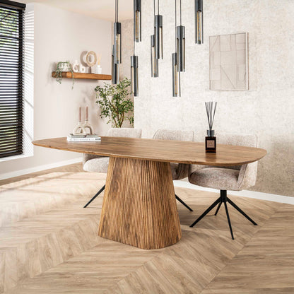 Esstisch Aurelio Sand Dänisch-Ovaler Design Tisch mit Rillen-Säule