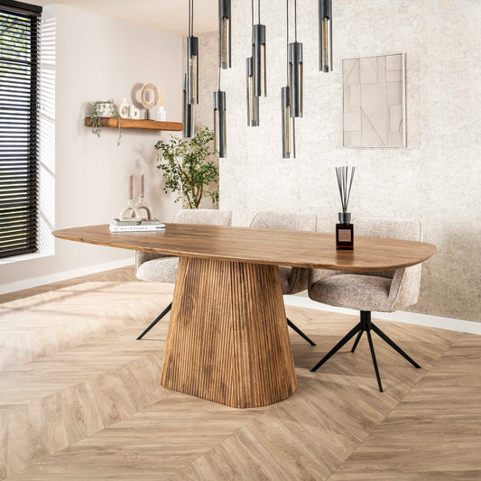Esstisch Aurelio Sand Dänisch-Ovaler Design Tisch mit Rillen-Säule