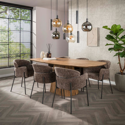 Esstisch Aurelio Sand Dänisch-Ovaler Design Tisch mit Rillen-Säule