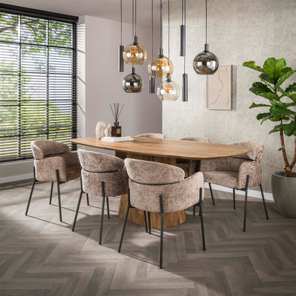 Esstisch Aurelio Sand Dänisch-Ovaler Design Tisch mit Rillen-Säule