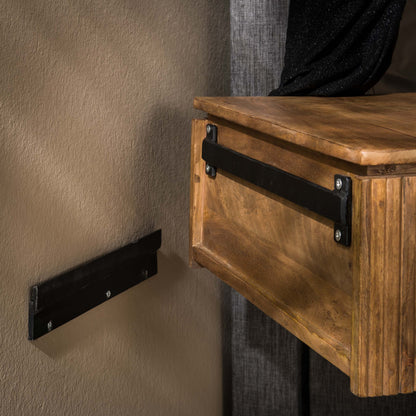 Nachttisch WAVE AERO Große schwebende Nachtkonsole aus Mangoholz mit Rillen-Optik 45 cm