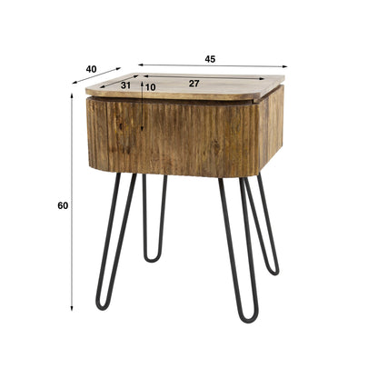 Nachttisch WAVE HAIRPIN Nachtkonsole aus Mangoholz mit Lamellen-Front & Retro-Beinen