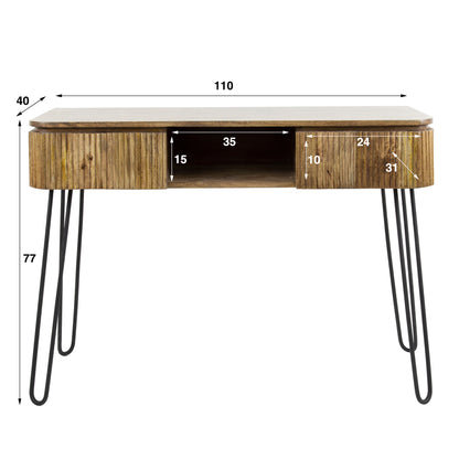 Konsolen- & Schminktisch WAVE HAIRPIN Massives Mangoholz mit Lamellen-Front 110 cm