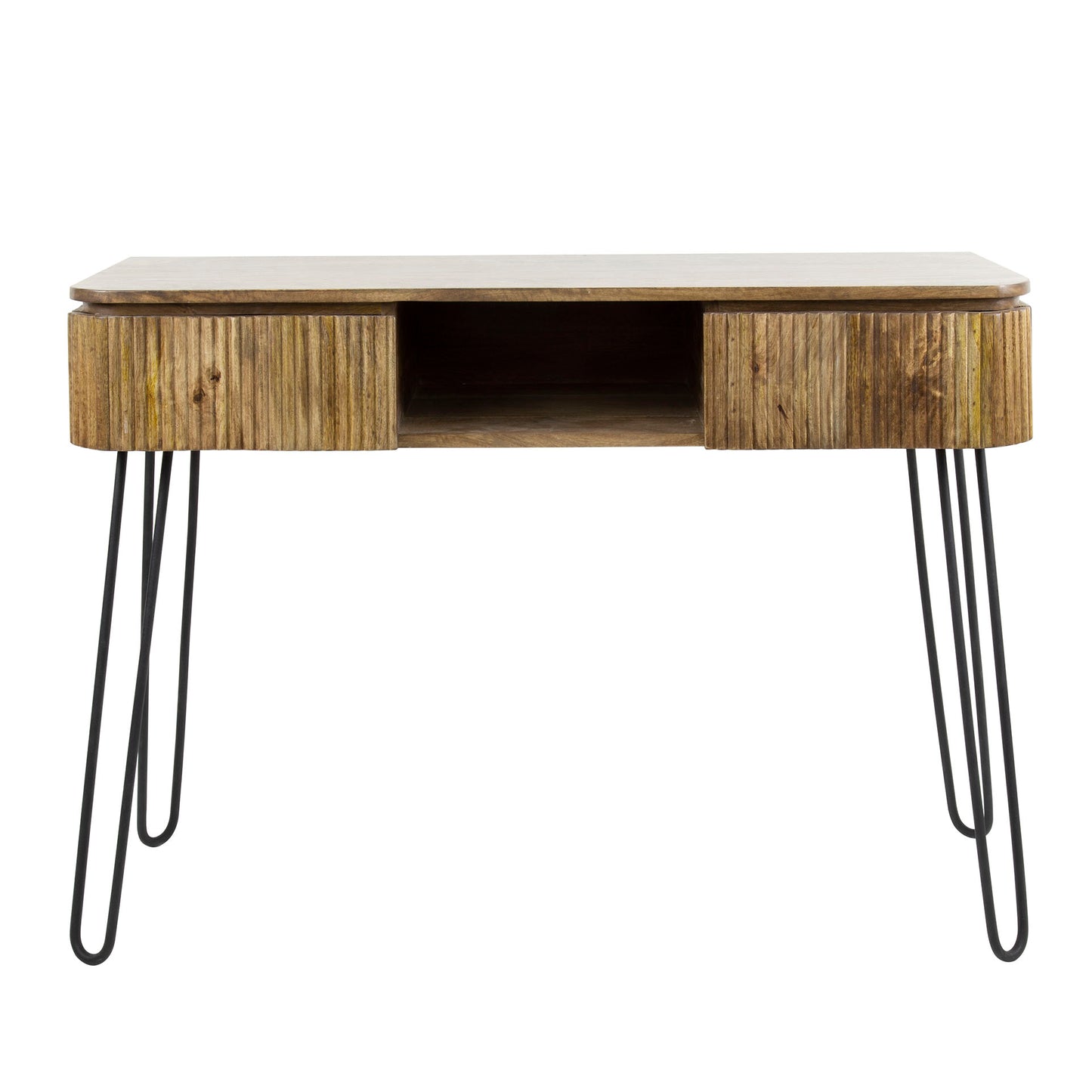 Konsolen- & Schminktisch WAVE HAIRPIN Massives Mangoholz mit Lamellen-Front 110 cm