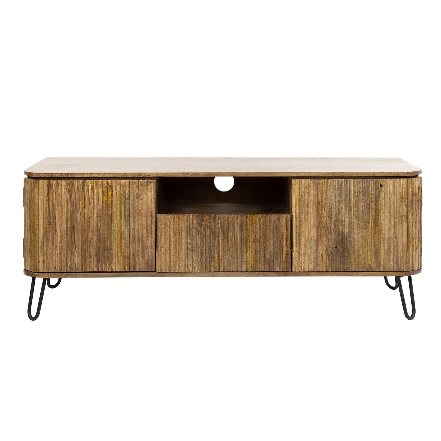 TV-Schrank RIVA Elegantes Massivholz-Lowboard mit Rillenfräsung & Hairpin-Legs
