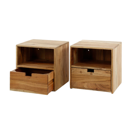 Nachttisch-Set FLAT XS 2 schwebende Nachtkonsolen aus massiver Akazie mit Fach & Schublade