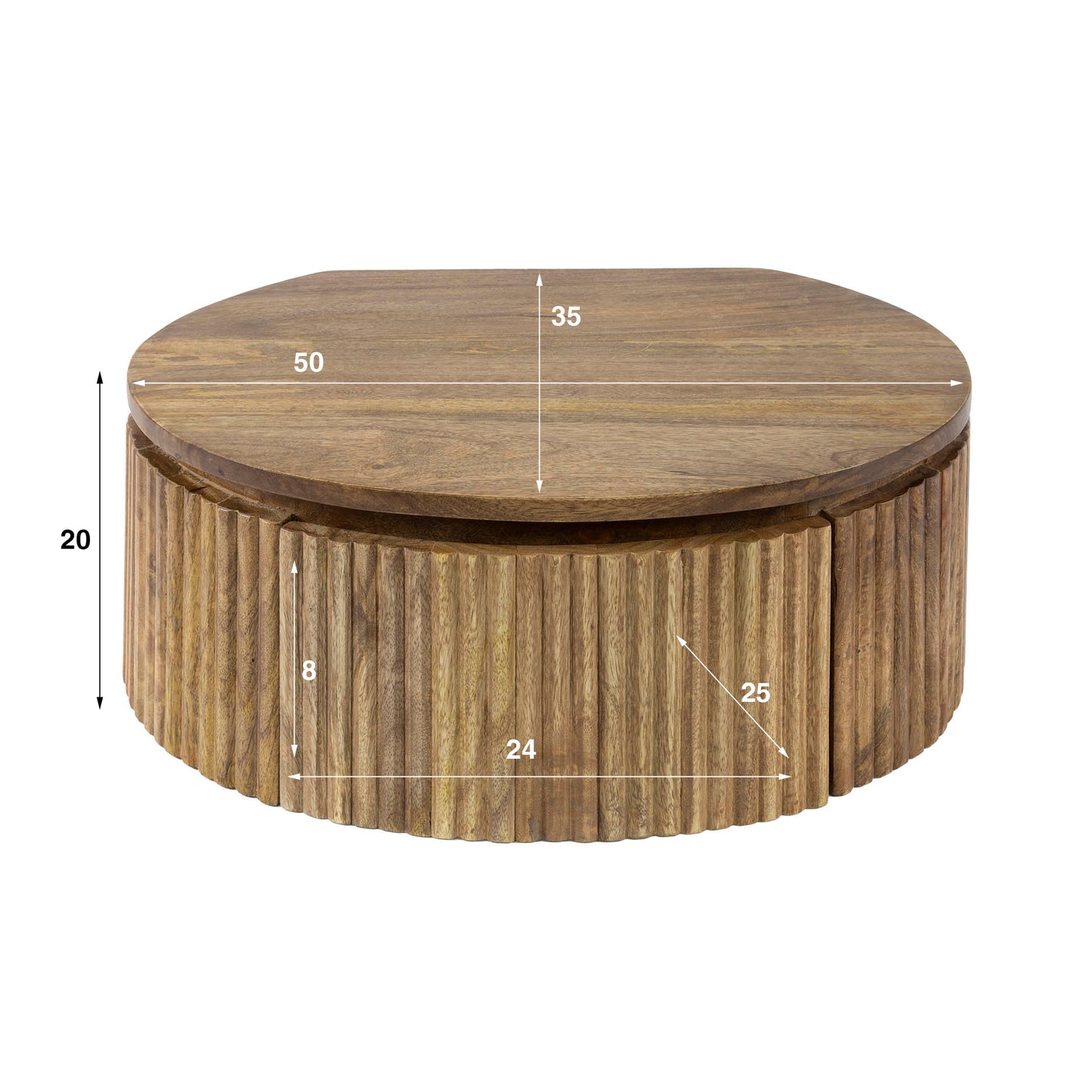 Nachttisch WAVE ROUND AERO Schwebende, halbrunde Nachtkonsole aus Mangoholz 50 cm
