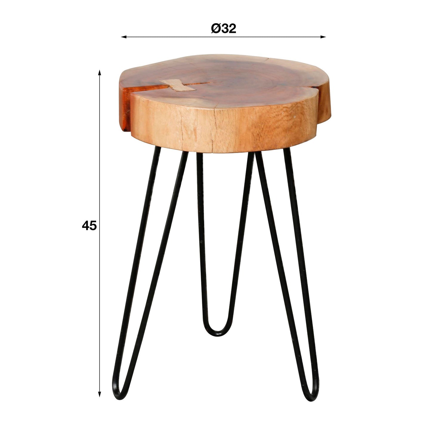 Beistelltisch TRUNK Massiver Akazien-Tisch in Baumscheiben-Optik mit Hairpin-Beinen