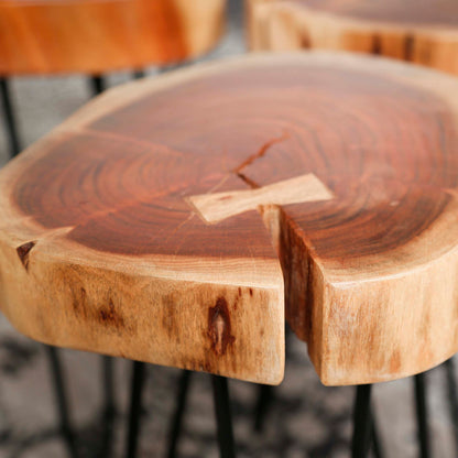 Beistelltisch TRUNK Massiver Akazien-Tisch in Baumscheiben-Optik mit Hairpin-Beinen