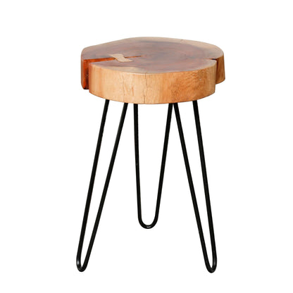 Beistelltisch TRUNK Massiver Akazien-Tisch in Baumscheiben-Optik mit Hairpin-Beinen
