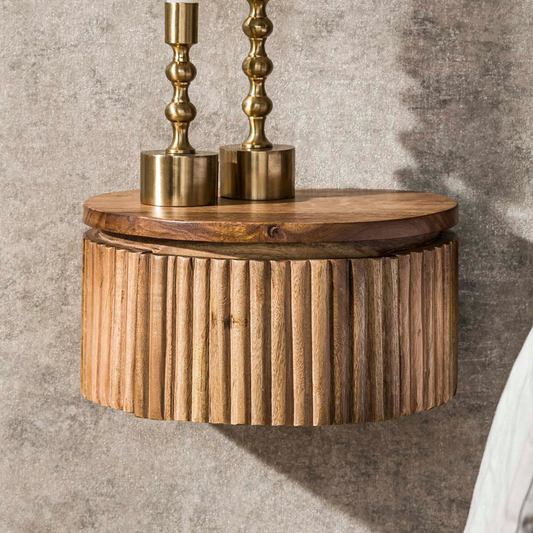 Nachttisch WAVE ROUND XS AERO Kompakte, halbrunde Nachtkonsole aus Mangoholz 30 cm